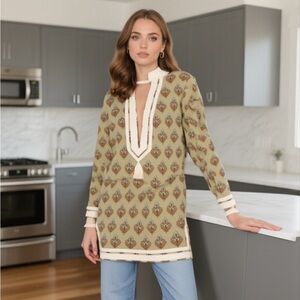 Tory burch printed tasselTunic printed beach coverup pave block xS